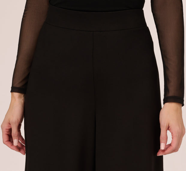 Aidan Mattox Ponte Knit Wide Leg Pants With Elastic Waist In Black