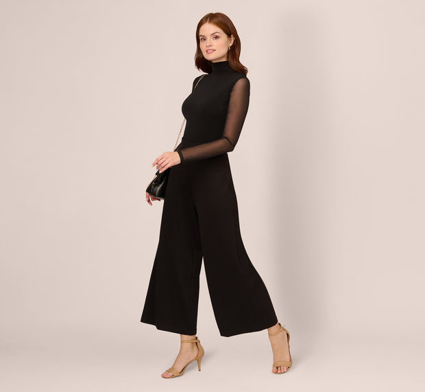 aidan mattox Ponte Knit Wide Leg Pants With Elastic Waist In Black
