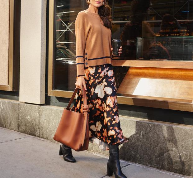 aidan mattox Printed Satin A Line Maxi Skirt In Black Eclipse