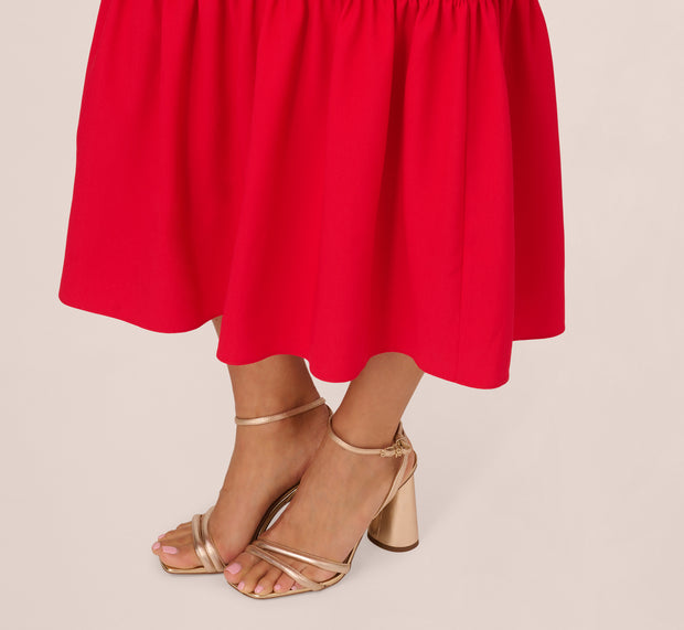 Aidan Mattox Puff Sleeve Midi Dress With Flounce Hem In Scarlet