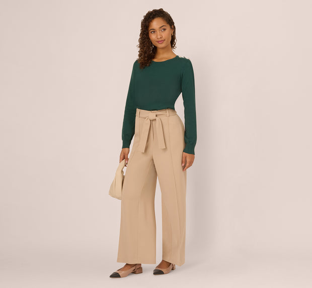 aidan mattox Ribbed Detail Embellished Pullover Sweater In Deep Forest