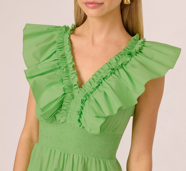 Aidan Mattox Ruffle Collar Flounce Mini Dress In Lime