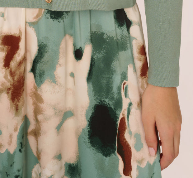 Aidan Mattox Ruffle Sailor Collar Cardigan In Sage Milieu