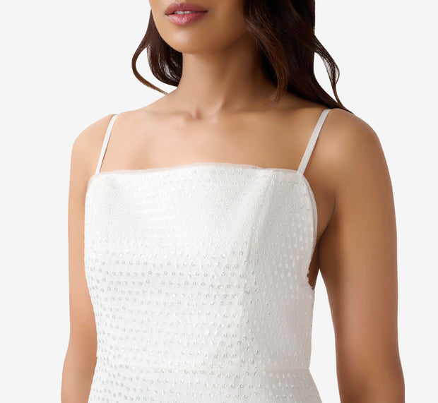 Aidan Mattox Sequined Sheath Short Cocktail Dress In Ivory