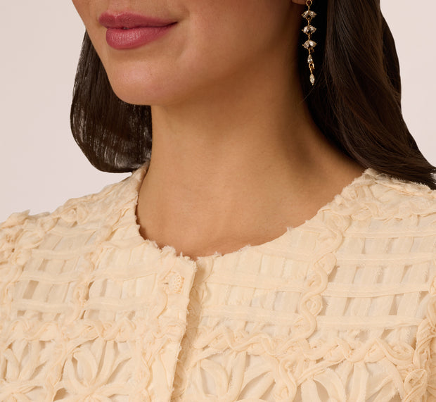 Aidan Mattox Short Sleeve Chiffon Soutache Jacket In Cannoli Cream