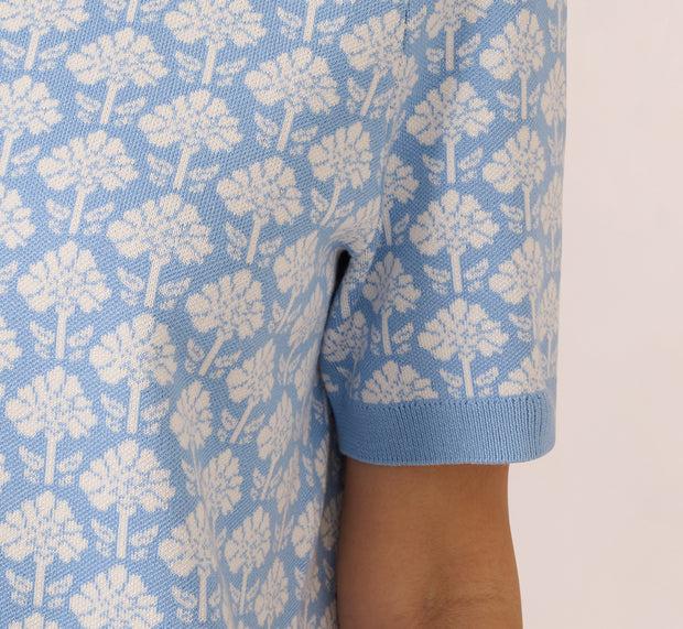 Aidan Mattox Short Sleeve Jacquard Pattern Sweater In Angelfalls