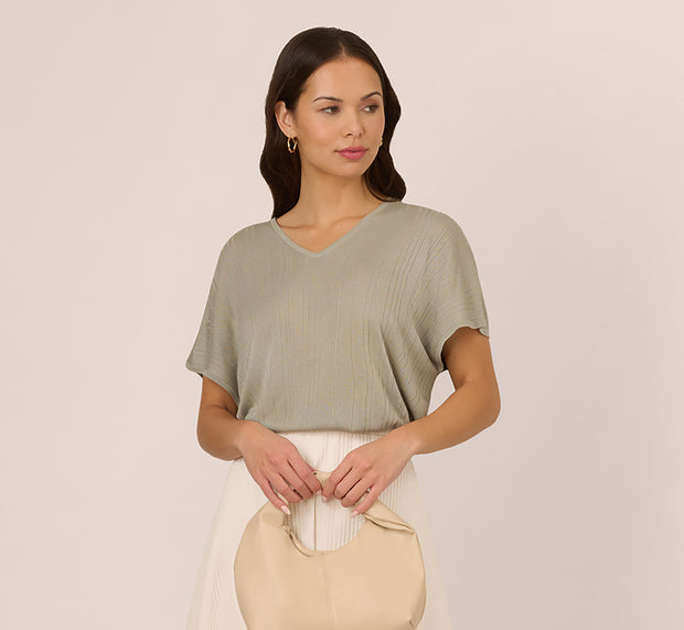 Aidan Mattox Short Sleeve Lightweight Rib Knit Sweater Top In Seafoam Mist