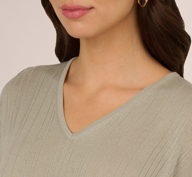 Aidan Mattox Short Sleeve Lightweight Rib Knit Sweater Top In Seafoam Mist