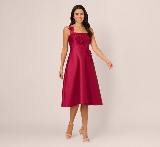 Aidan Mattox Sleeveless 3D Flower Mikado Midi Dress In Red Plum