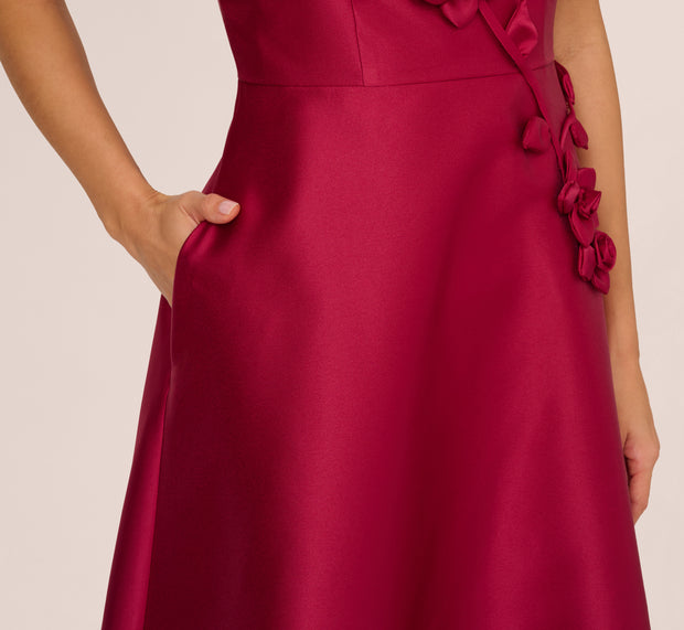 Aidan Mattox Sleeveless 3D Flower Mikado Midi Dress In Red Plum
