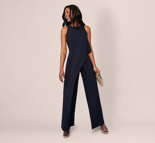 Aidan Mattox Sleeveless Asymmetrical Jumpsuit In Midnight