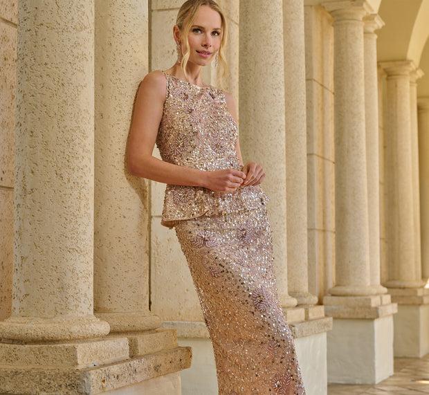 aidan mattox Sleeveless Beaded Peplum Dress In Shell