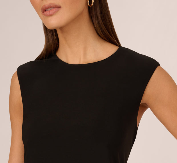 Aidan Mattox Sleeveless Blouson Dress With Shirred Skirt In Black
