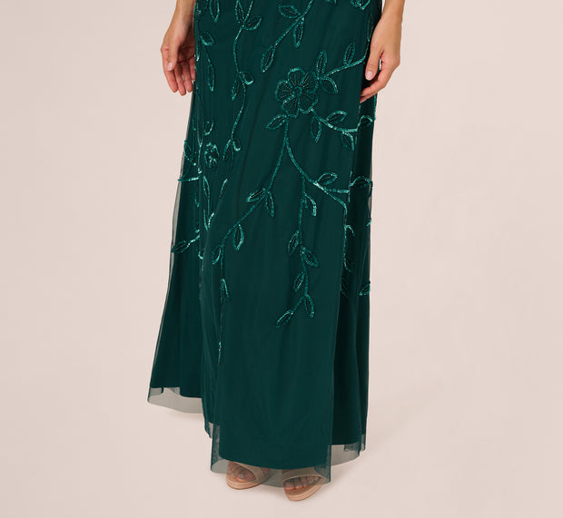 Aidan Mattox Sleeveless Blouson Mermaid Gown With Jasmine Beading In Gem Green