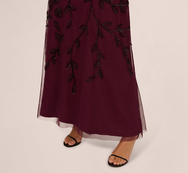 Aidan Mattox Sleeveless Blouson Mermaid Gown With Jasmine Beading In Cassis