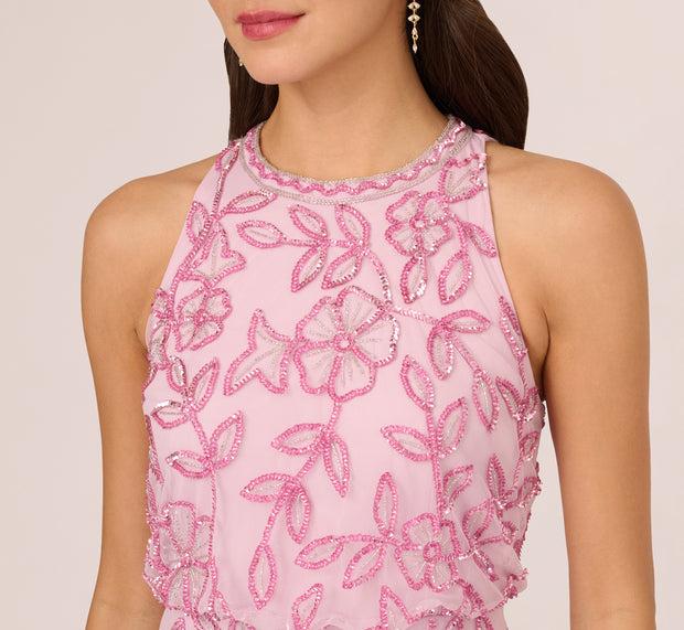 Aidan Mattox Sleeveless Blouson Mermaid Gown With Jasmine Beading In Pink Lace