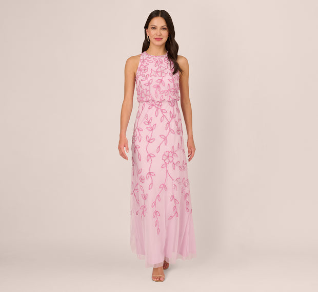 aidan mattox Sleeveless Blouson Mermaid Gown With Jasmine Beading In Pink Lace