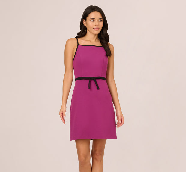 Aidan Mattox Sleeveless Contrast Tipped Short Crepe Dress In Plum Berry