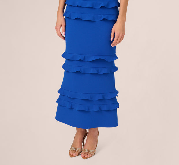 Aidan Mattox Sleeveless Crepe Flounce Midi Dress In True Blue