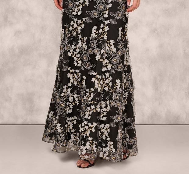 Aidan Mattox Sleeveless Embroidered A Line Gown In Grey Multi