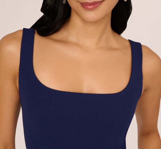 Aidan Mattox Sleeveless Floral Combo Flounce Dress In Navy Ivory