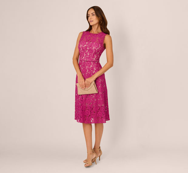 aidan mattox Sleeveless Lace Fit And Flare Dress With Sheer Details In Orchid