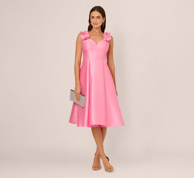 Aidan Mattox Sleeveless Mikado 3D Floral Fit And Flare Midi Dress In Cherry Blossom