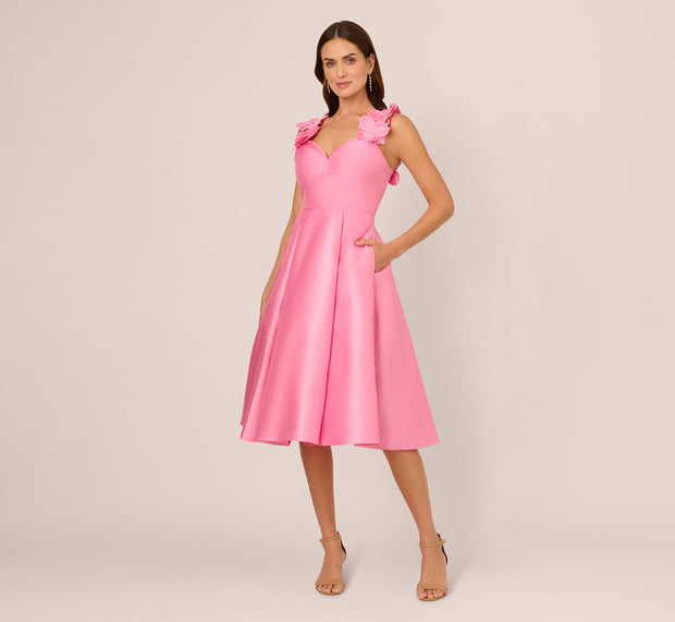 Aidan Mattox Sleeveless Mikado 3D Floral Fit And Flare Midi Dress In Cherry Blossom