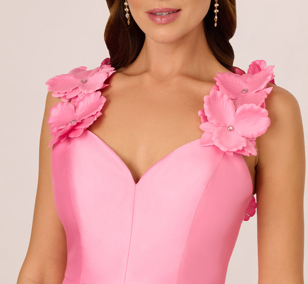 Aidan Mattox Sleeveless Mikado 3D Floral Fit And Flare Midi Dress In Cherry Blossom