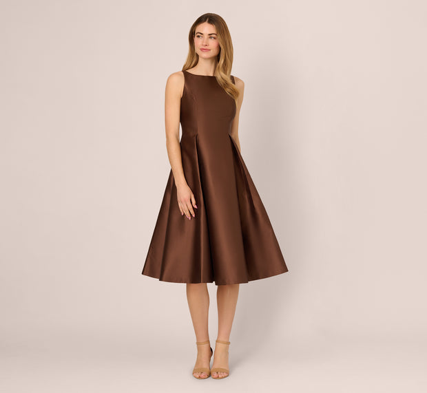 Aidan Mattox Sleeveless Mikado Fit And Flare Midi Dress With V-Back In Espresso