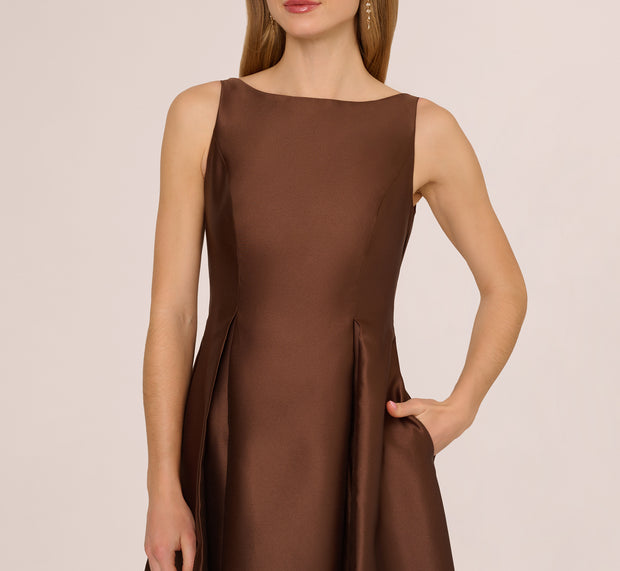 Aidan Mattox Sleeveless Mikado Fit And Flare Midi Dress With V-Back In Espresso