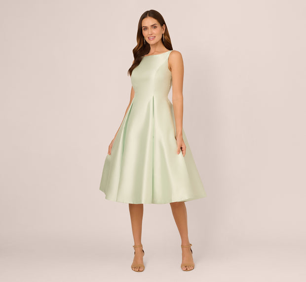 Aidan Mattox Sleeveless Mikado Fit And Flare Midi Dress With V-Back In Aloe Mist