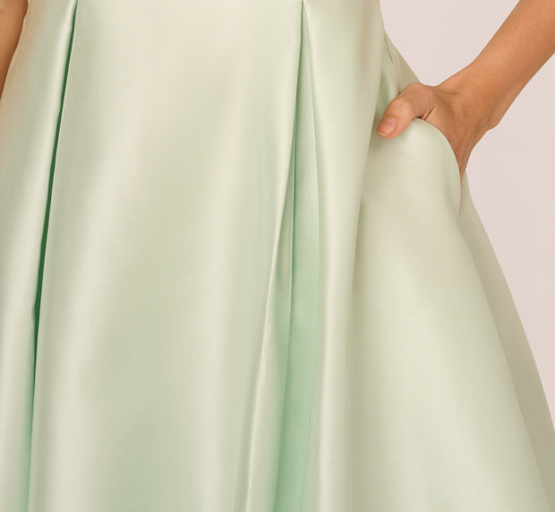 Aidan Mattox Sleeveless Mikado Fit And Flare Midi Dress With V-Back In Aloe Mist