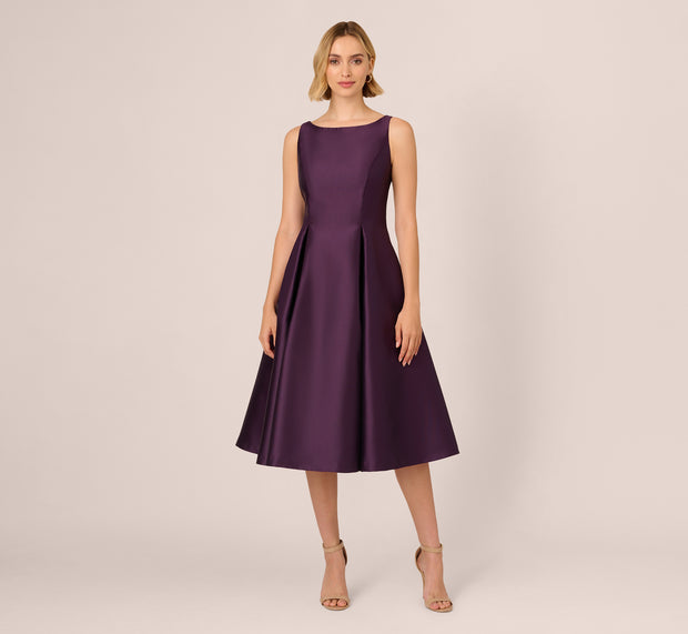 Aidan Mattox Sleeveless Mikado Fit And Flare Midi Dress With V-Back In Luxe Plum