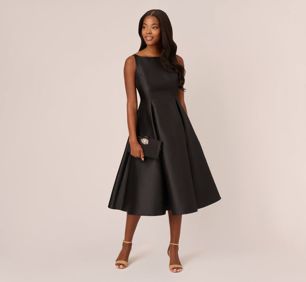 Aidan Mattox Sleeveless Mikado Fit And Flare Midi Dress With V-Back In Black