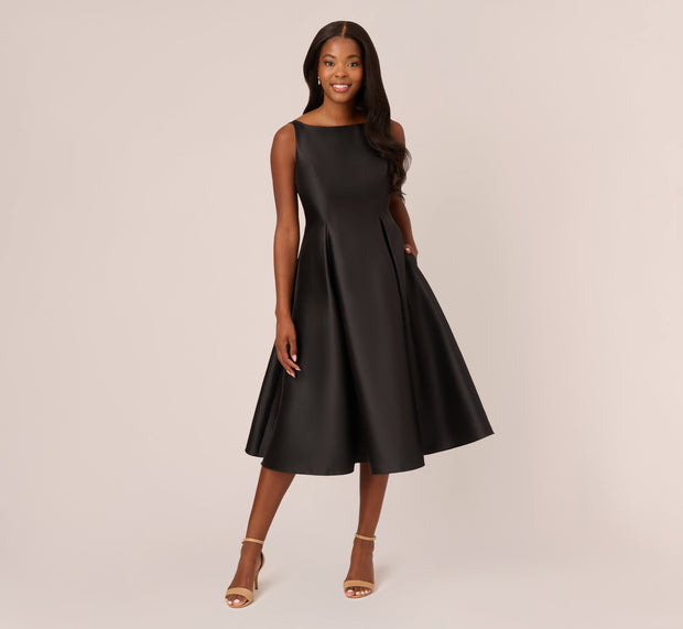 Aidan Mattox Sleeveless Mikado Fit And Flare Midi Dress With V-Back In Black