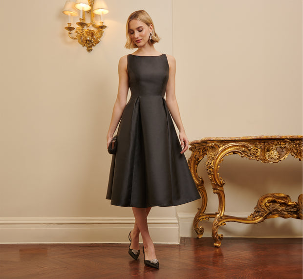 aidan mattox Sleeveless Mikado Fit And Flare Midi Dress With V-Back In Black