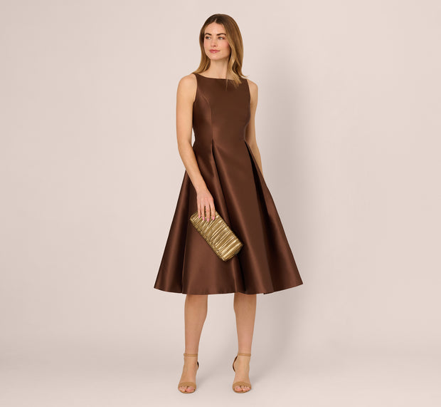 aidan mattox Sleeveless Mikado Fit And Flare Midi Dress With V-Back In Espresso