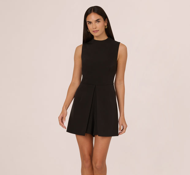 Aidan Mattox Sleeveless Romper With Peplum Hem In Black