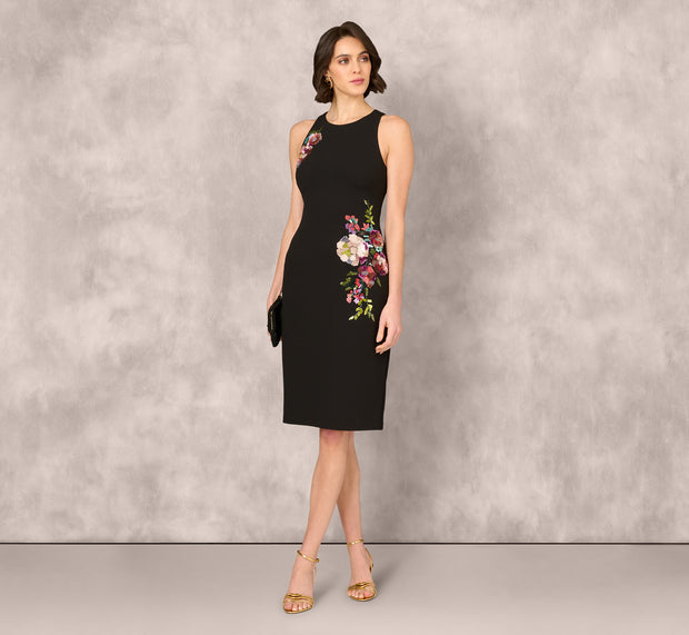 Aidan Mattox Sleeveless Sequin Flower Sheath Midi Dress In Black