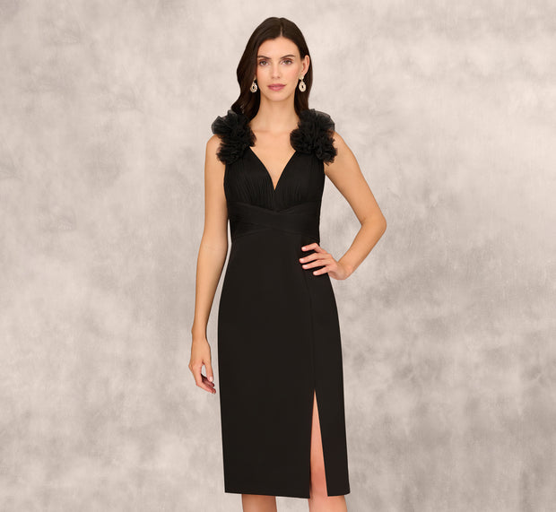 Aidan Mattox Sleeveless Sheath Dress With Ruffle Accents In Black