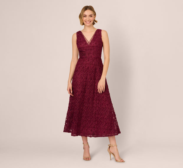 Aidan Mattox Sleeveless Soutache Embroidered Midi Dress In Light Wine