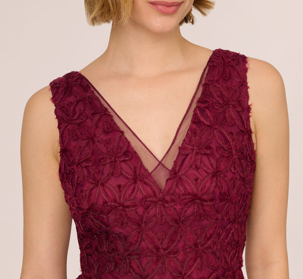 Aidan Mattox Sleeveless Soutache Embroidered Midi Dress In Light Wine