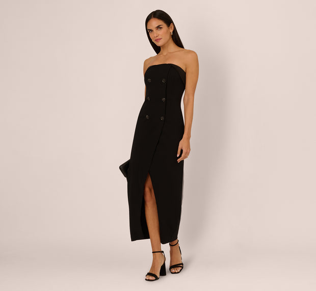 aidan mattox Strapless Knit Crepe Blazer Midi Dress In Black