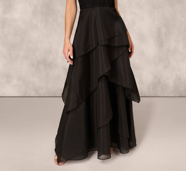 Aidan Mattox Strapless Organza Ball Gown With Off The Shoulder Neckline In Black