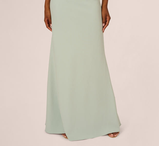 Aidan Mattox Stretch Crepe One Shoulder Mermaid Gown With Bow Accent In Icy Sage