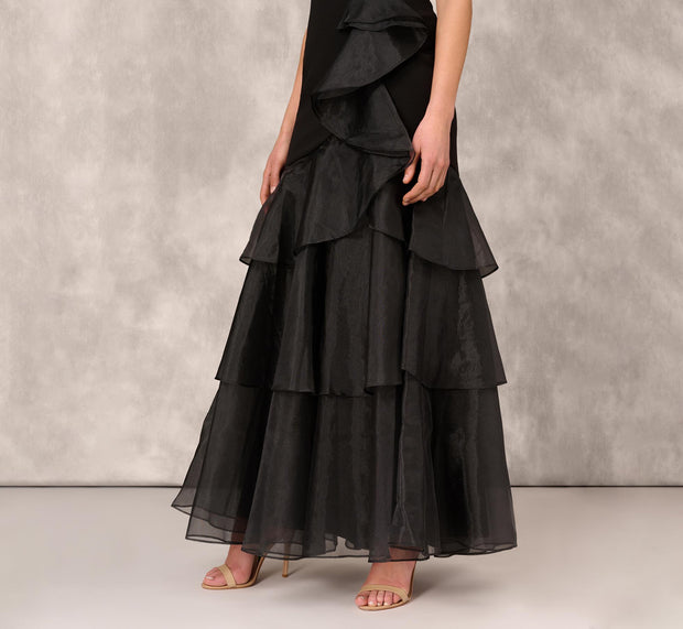 Aidan Mattox Tiered Trumpet Dress With Ruffles In Black
