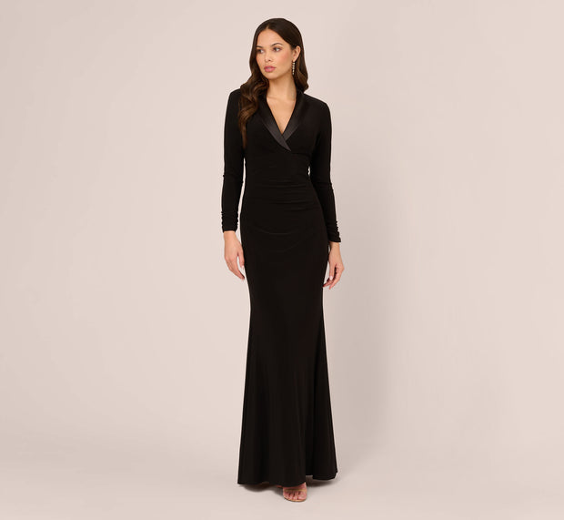 Aidan Mattox Tuxedo Mermaid Gown With Long Sleeves In Black