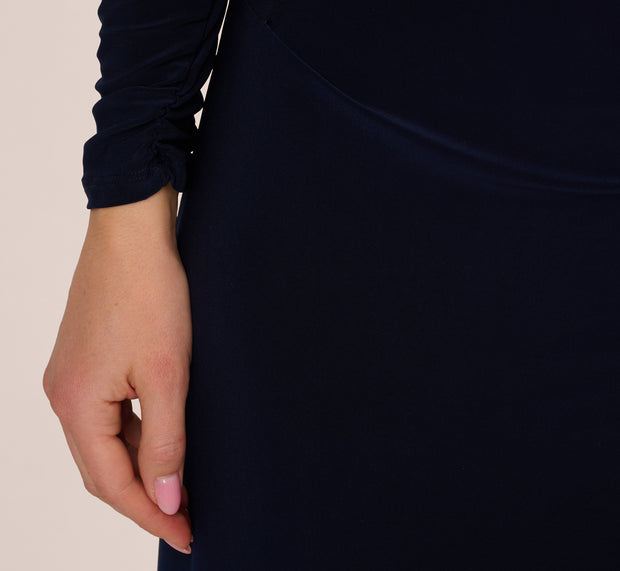 Aidan Mattox Tuxedo Mermaid Gown With Long Sleeves In Midnight