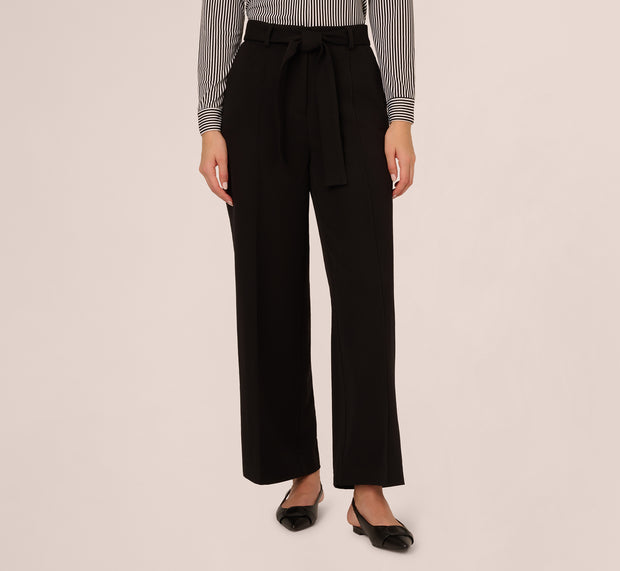 Aidan Mattox Twill Zip Fly Belted Wide Leg Pant In Black